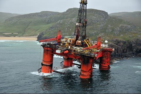 The drilling rig 'Transocean Winner' aground on the Isle of Lewis (MCA)